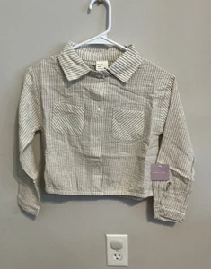 Girls Striped Gingham Style Long Sleeve Cropped Top Girls Size 10-12 NWT - Picture 1 of 4