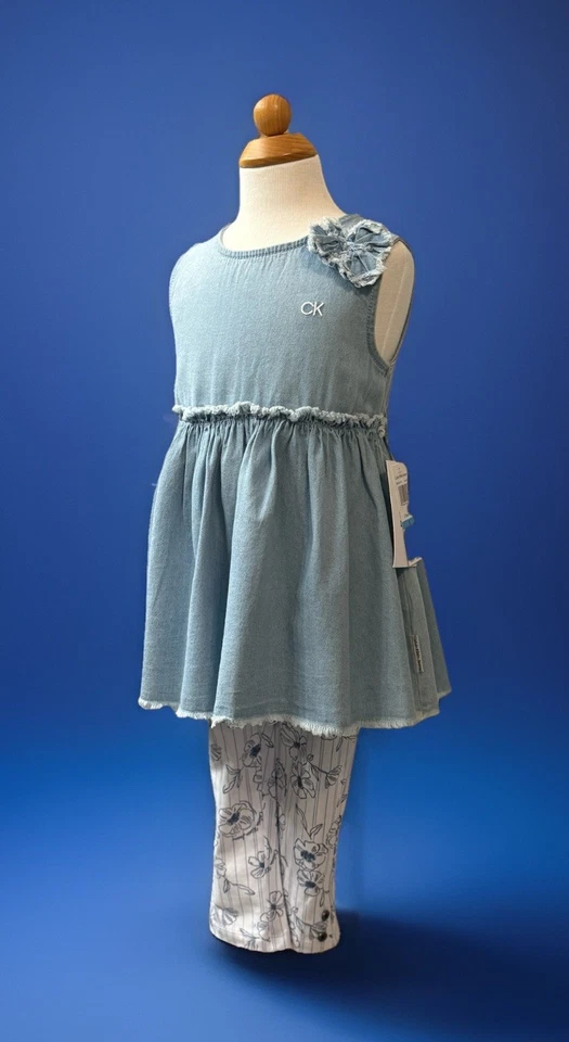 Nuevo con etiquetas Calvin Klein Jeans Niñas Pequeñas Denim Top Y Leggings, Talla 5 Foto 1 de 4