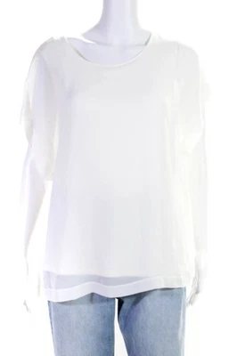 Vince Womens Chiffon Short Sleeve Boat Neck Layered Blouse Top White Size S - Image 1 of 4