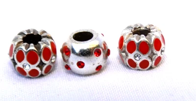 Lote 3 Mini Cuentas Espaciador Anillo Rojo Brighton Flor y Dottie Cristal Rojo Foto 1 de 2