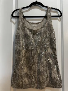 Old Navy Brown Animal Print Sequins tank top sparkle Large Armpit To Armpit 18” - Picture 1 of 6
