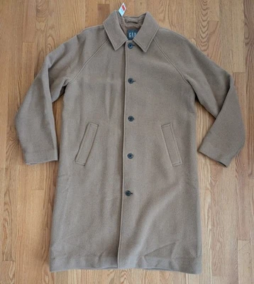 GAP Long Coat Mens Medium Camel Wool Blend Oversized Topcoat Beige Dress Car NEW - Image 1 of 4