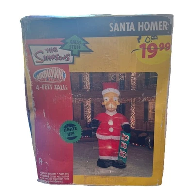 The Simpsons Vintage Airblown Light Up Christmas Inflatable Santa Homer Rare NIB - Image 1 of 4