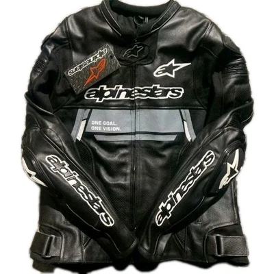 Chaqueta deportiva Alpinestars de cuero de vaca negra para motocicletas carreras para hombre "  Foto 1 de 4