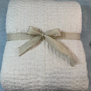 POTTERY BARN PICK-STITCH HANDARBEIT BAUMWOLLE/LEINEN QUILT, KING/CAL KING ~ FLACHS - Bild 1 von 8