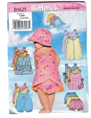 Infant Baby Romper Jumper Panties Bucket Hat Butterick B5625 Sewing Pattern L-XL - Image 1 of 4