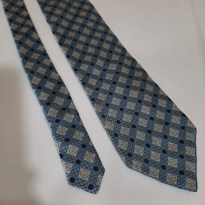 Corbata de seda XMI platino para hombre azul diamante a cuadros hecha a mano EE. UU. 60x3,75 Foto 1 de 4