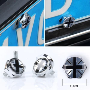 UK Flag Black Union Jack Rear Trunk License Plate Frame Screw Cap Bolt On - Bild 1 von 3