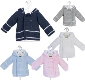 GIACCA A MAGLIA BAMBINE RAGAZZI CARROZZINA CAPPOTTO CAPPUCCIO SPAGNOLO ROSA BLU BIANCO 0-12M - Foto 1 di 11