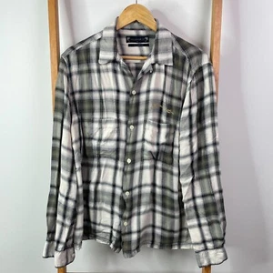AllSaints Rancho Button Up Shirt Mens Medium Black White Plaid Relaxed Fit - Picture 1 of 12