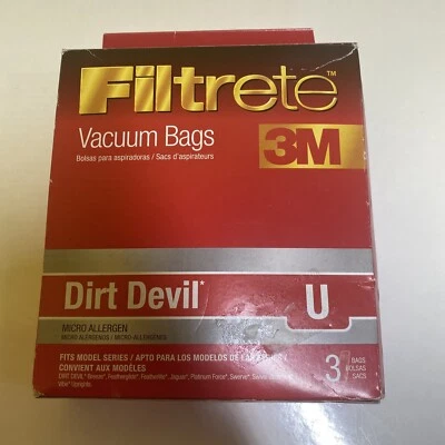 [3 Pack] 3M Filtrete Micro Allergen Dirt Devil Type U Vacuum Bags 65703B - Image 1 of 4