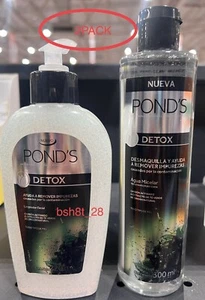 2X PONDS DETOX AGUA MICELAR+LIMPIADOR FACIAL/MICELLAR WATER+FACE WASH/CHARCOAL - Picture 1 of 8