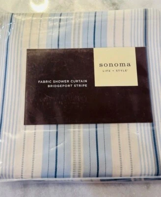 Cortina de ducha de tela a rayas Sonoma Bridgeport 100 % poliéster 70x72 azul/blanco Foto 1 de 4