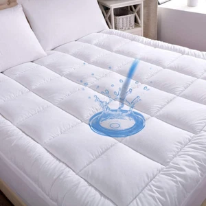 Waterproof Mattress Pad Cotton Top Pillowtop Matress Topper Cover Fitted Quilted - Picture 1 of 9