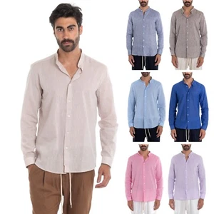 Camisa Hombre Cuello Coreano Manga Larga Regular Fit Lino Medida Varios Colores - Imagen 1 de 83