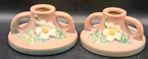 Roseville White Rose Candle Holders Pair 1141 EUC - Picture 1 of 5