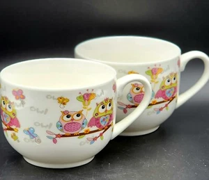Owl & Butterfly Coffee Tea Mug Cup Colorful Patchwork Soup Ramen Cups Set of 2 - Picture 1 of 11
