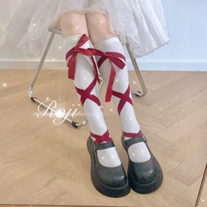 Lady Girl Long Socks Stockings Knee High Lace-up Cotton Blend Preppy Lolita Cute - Picture 1 of 13