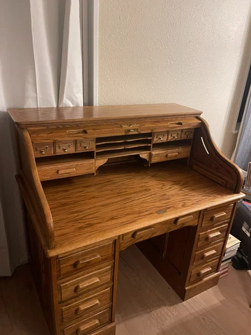 Beautiful vintage American 48" Oak Crest Oak Roll Top Desk Cover