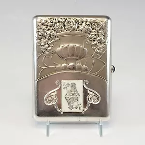 Large Antique Russian Silver Enamel Cigarette Case Queen of Spade - Picture 1 of 11