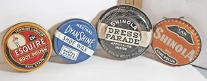 VNTG 4 Shoe Polish Tins Shinola Dyan Shine Esquire Great Graphics - Picture 1 of 6