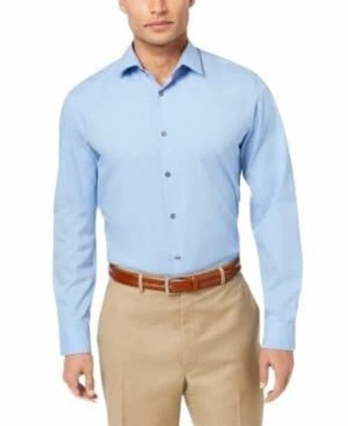 Alfani Mens Regular-Fit Temperature Regulating Solid Dress Shirt Light Blue XL