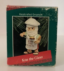 Vintage 1988 Hallmark 2.5”Handcrafted Christmas Ornament Kiss The Claus Barbecue - Picture 1 of 9
