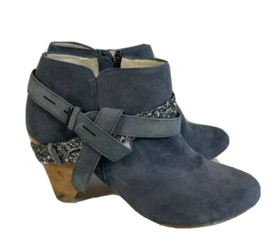 Matt Bernson Ankle Bootie Boots Womens Size 7 Gray Suede Leather Glitter Straps - Image 1 of 4