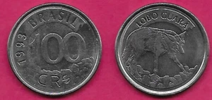 BRAZIL 100 CRUZEIROS REAIS 1993 UNC LOBO GUARA 2 YEAR TYPE,(WOLF) DATE TO LEFT O - Picture 1 of 1