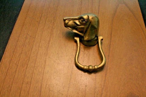 Brass Dog Door Knocker  Pointer Cover