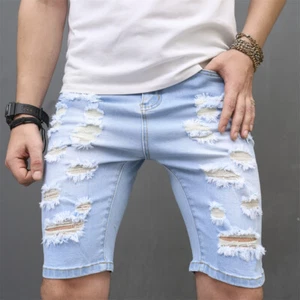 Men's Elastic Tight Denim Capris Elastic Men's Casual Light Colored Men's Denim - Picture 1 of 6