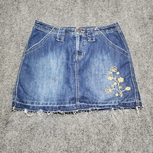 Faded Glory Missy size 10 Blue Denim Skirt Embroidered Floral Pockets - Picture 1 of 7