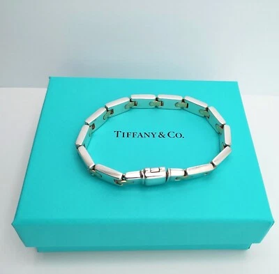 Brazalete de eslabones rectangulares vintage de plata esterlina y oro amarillo de 18 quilates de Tiffany & Co. Foto 1 de 4