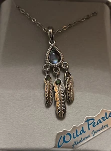 Vintage Abalone Silver Tone Feather Necklace - Picture 1 of 2