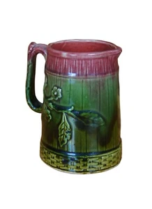 Jarra jarra crema tejido canasta flor madera perro mayólica inglesa antigua 5" - Imagen 1 de 11