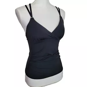 Calia Swim Sz X Small Strappy Ruched Tankini Top Black Sewn In Padding NWOT - Picture 1 of 8