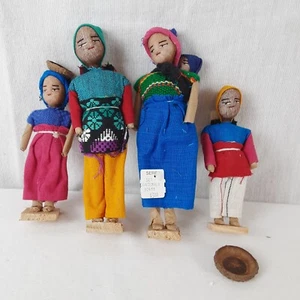 Vintage Set of 4 Made in Guatemala Wood, Fabric & Paper Figurines Family of Four - Picture 1 of 20