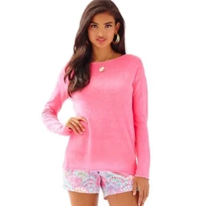 LILLY PULITZER SWEATER Pink Linen Alana Sweater Sz M RN 88189 - Picture 1 of 5