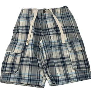 Aeropostale Mens Cargo Shorts Size 29 Blue Gray Plaid Casual Cotton Pockets - Picture 1 of 7