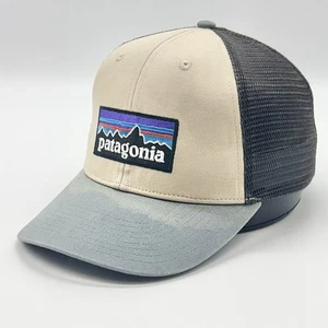 Patagonia Trucker Hat P-6 Logo Snapback Mesh Cap Tan Gray NetPlus Authentic - Picture 1 of 7