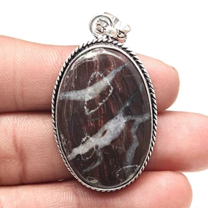 Pendant Septarian Jasper Gemstone Handicraft Valentine'Day Silver Jewelry 2.5" - Picture 1 of 7