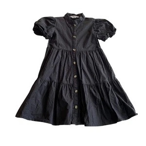H&M dress 7-8 years black flared shirt collars button up cotton - Picture 1 of 8