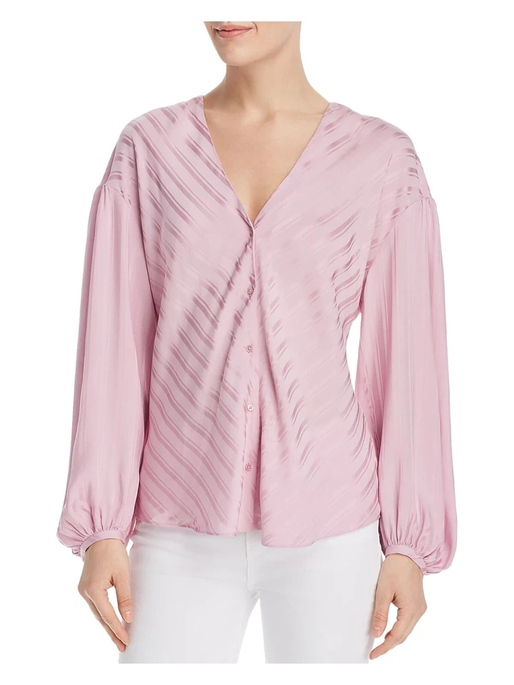 JOIE Womens Blouse Cotton Candy Pink Size XS Satin Stripe Button Front #399