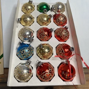 VTG Glass Christmas Tree Ornaments Multicolor Glitter Designs / Hills Dept Store - Picture 1 of 13