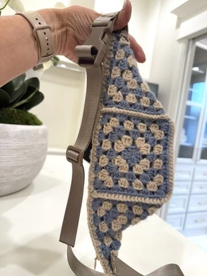 Cartera cuadrada Granny beige/azul crochet bandolera y bolso FP vintage boho hecha a mano Foto 1 de 4