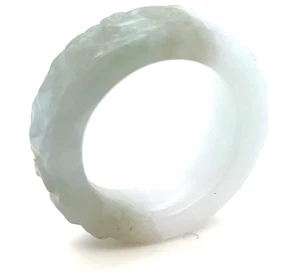 "Type A Burmese Jadeite Carved Ring Green & White Size US9" - Picture 1 of 14