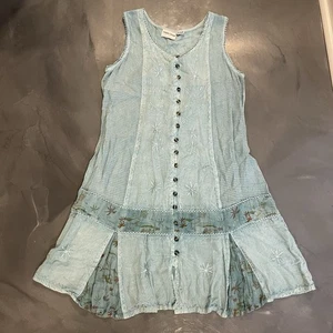 Vestido Raya Sun para mujer talla grande bordado sin mangas botón delantero azul claro - Imagen 1 de 6