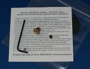 SRM TECH TURNTABLE MOTOR THRUST BEARING - FOR LINN / REGA (ALL PREMOTEC MOTORS) - Afbeelding 1 van 1