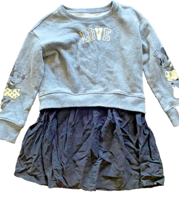 Gap Kids S Disney Dress Mickey Minnie Small 6  7 Years Love Gray Black Gold Cute - Image 1 of 4