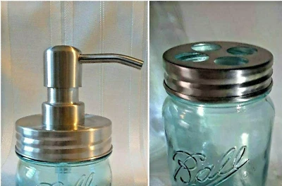SOAP PUMP DISPENSER KIT ~ Mason Jar Toothbrush Lid STAINLESS Steel~ HIGH QUALITY - Image 1 of 4